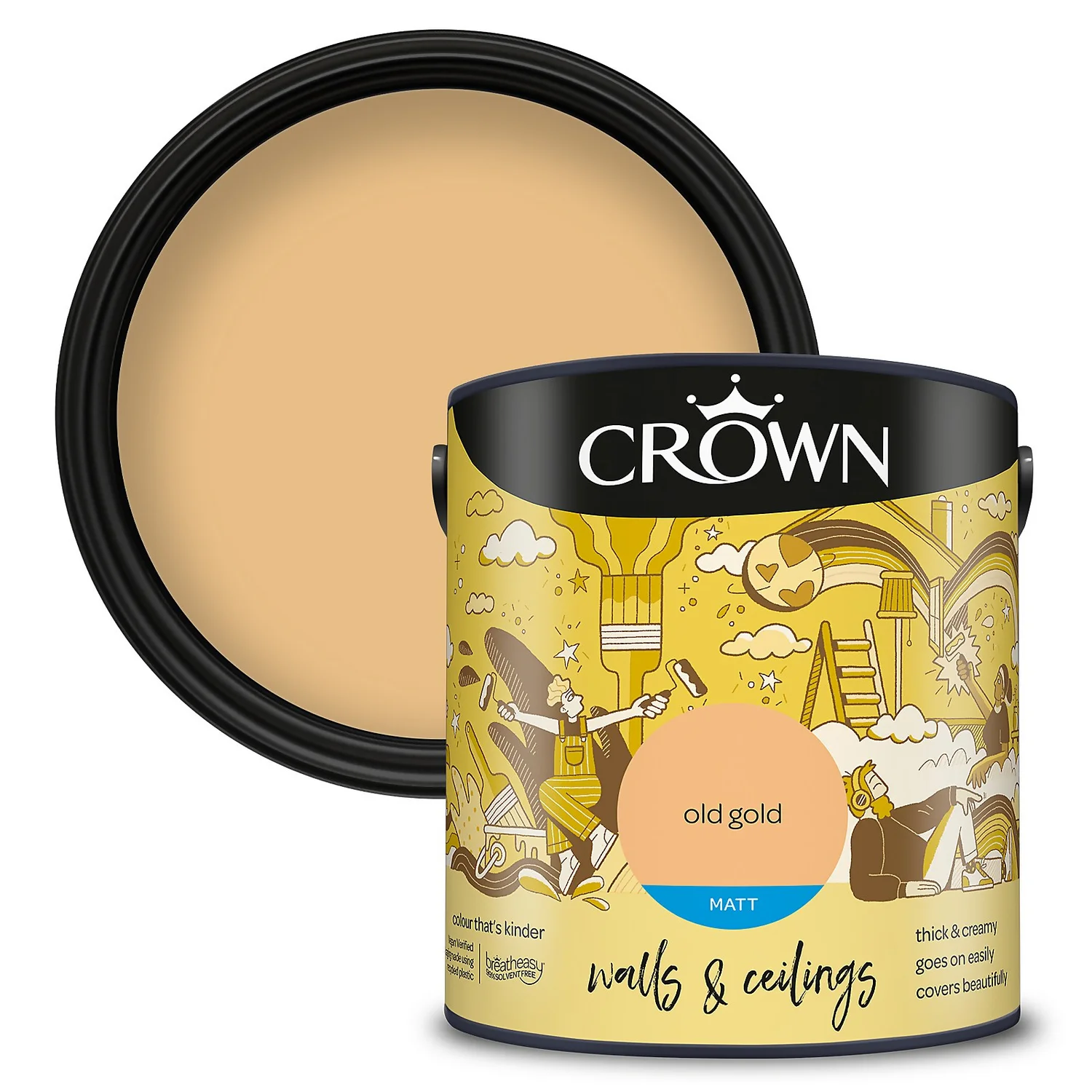 Crown Walls & Ceilings Matt Emulsion Paint Old Gold - 2.5L 3 Crown Walls & Ceilings Matt Emulsion Paint Old Gold - 2.5L