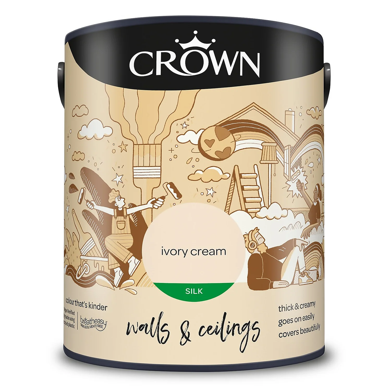 Crown Walls & Ceilings Silk Emulsion Paint Ivory Cream - 5L 11 Crown Walls & Ceilings Silk Emulsion Paint Ivory Cream - 5L - Image 9