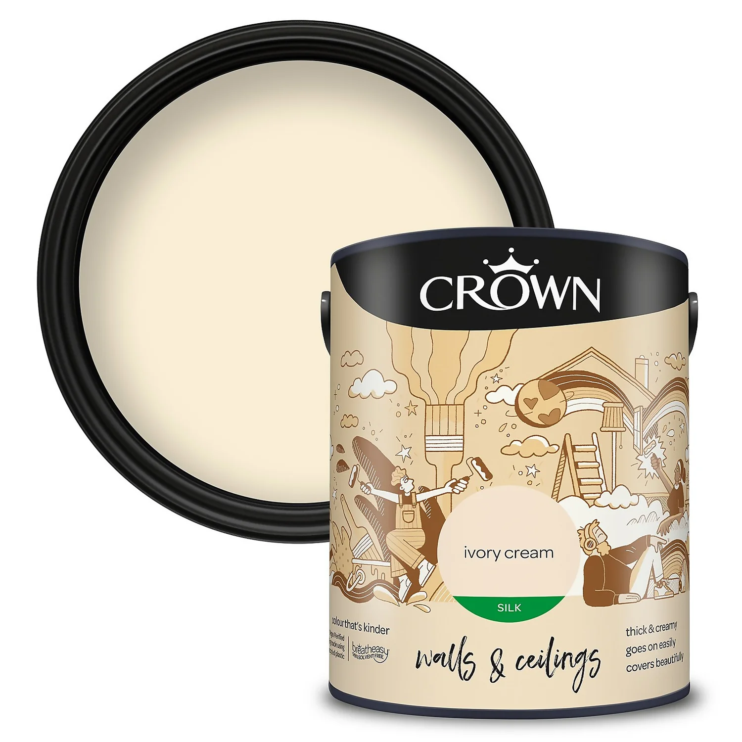 Crown Walls & Ceilings Silk Emulsion Paint Ivory Cream - 5L 3 Crown Walls & Ceilings Silk Emulsion Paint Ivory Cream - 5L