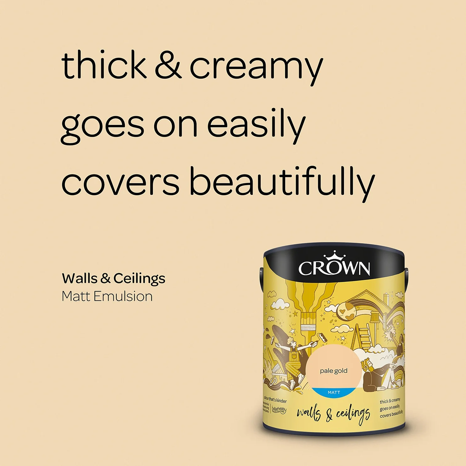 Crown Walls & Ceilings Matt Emulsion Paint Pale Gold - 5L 6 Crown Walls & Ceilings Matt Emulsion Paint Pale Gold - 5L - Image 4
