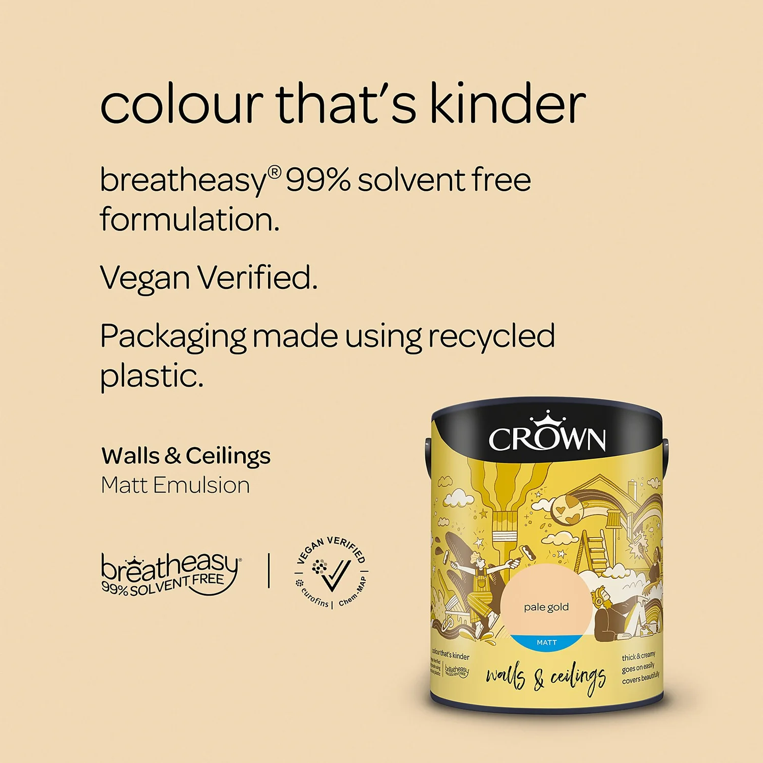 Crown Walls & Ceilings Matt Emulsion Paint Pale Gold - 5L 7 Crown Walls & Ceilings Matt Emulsion Paint Pale Gold - 5L - Image 5