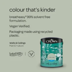 Crown Walls & Ceilings Matt Emulsion Paint Mellow Sage - 5L -Crown 12832352 2054969530010320