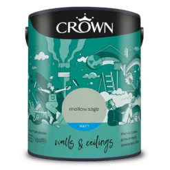 Crown Walls & Ceilings Matt Emulsion Paint Mellow Sage - 5L -Crown 12832352 4714969530307128