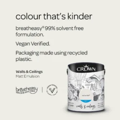 Crown Walls & Ceilings Matt Emulsion Paint Sail White - 5L -Crown 12833093 1764969540813260