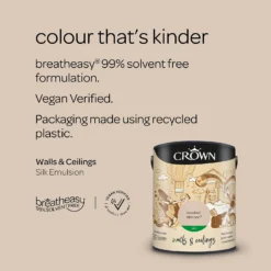 Crown Walls & Ceilings Silk Emulsion Paint Toasted Almond - 5L -Crown 12833721 1284966161846447