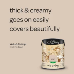 Crown Walls & Ceilings Silk Emulsion Paint Toasted Almond - 5L -Crown 12833721 1814966161818412