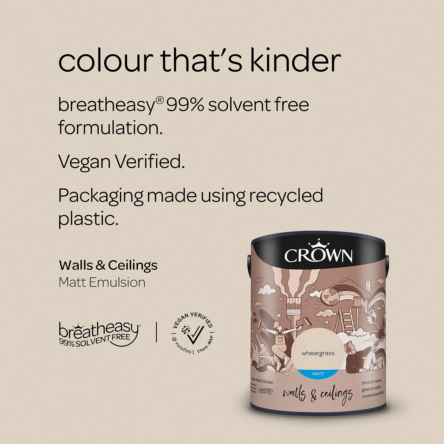 Crown Walls & Ceilings Matt Emulsion Paint Wheatgrass - 5L 7 Crown Walls & Ceilings Matt Emulsion Paint Wheatgrass - 5L - Image 5