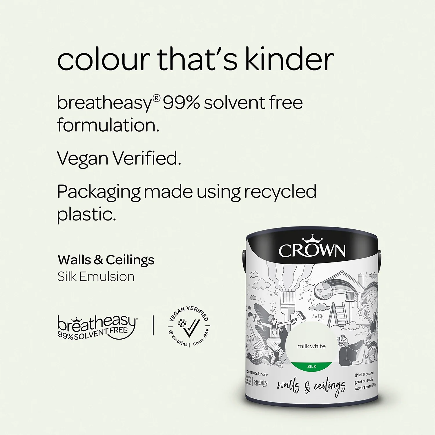 Crown Walls & Ceilings Silk Emulsion Paint Milk White - 5L 7 Crown Walls & Ceilings Silk Emulsion Paint Milk White - 5L - Image 5