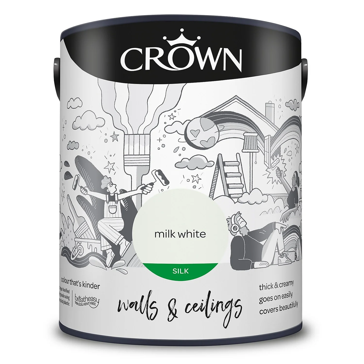Crown Walls & Ceilings Silk Emulsion Paint Milk White - 5L 11 Crown Walls & Ceilings Silk Emulsion Paint Milk White - 5L - Image 9