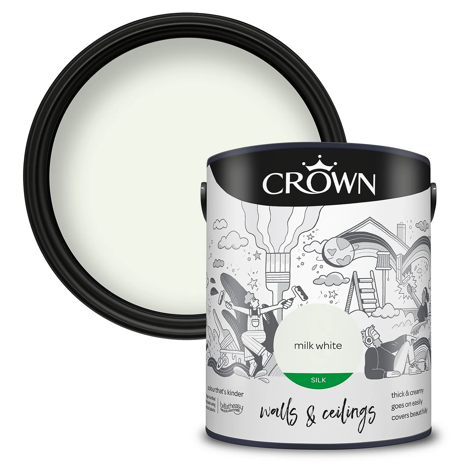 Crown Walls & Ceilings Silk Emulsion Paint Milk White - 5L 3 Crown Walls & Ceilings Silk Emulsion Paint Milk White - 5L