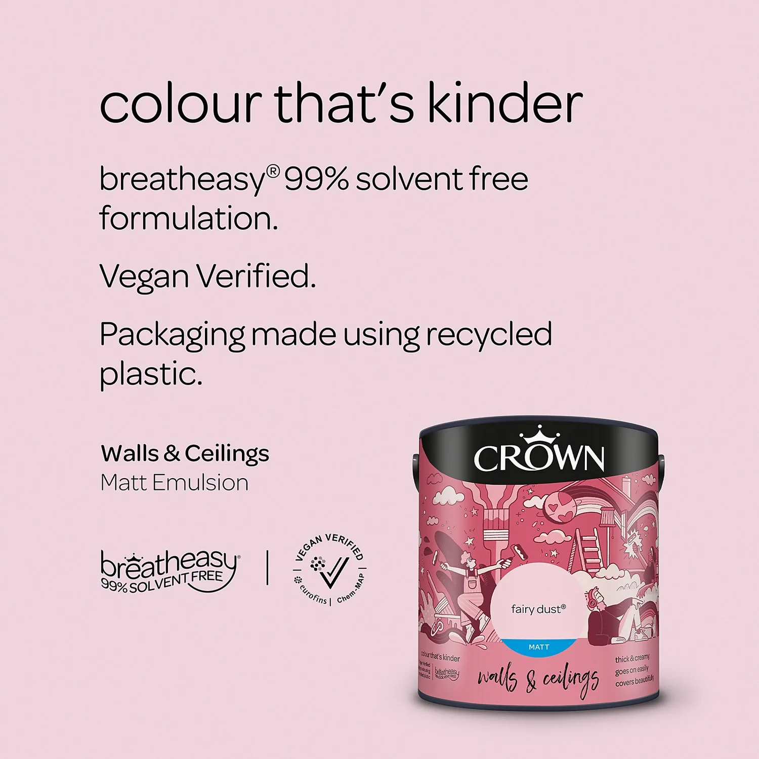 Crown Walls & Ceilings Matt Emulsion Paint Fairy Dust - 2.5L 7 Crown Walls & Ceilings Matt Emulsion Paint Fairy Dust - 2.5L - Image 5