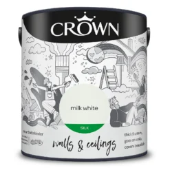 Crown Walls & Ceilings Silk Emulsion Paint Milk White - 2.5L -Crown 12840555 2024966168115073