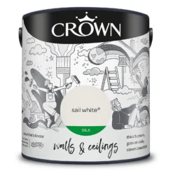 Crown Walls & Ceilings Silk Emulsion Paint Sail White - 2.5L 19 Crown Walls & Ceilings Silk Emulsion Paint Sail White - 2.5L -Crown 12842158 2024966164767664