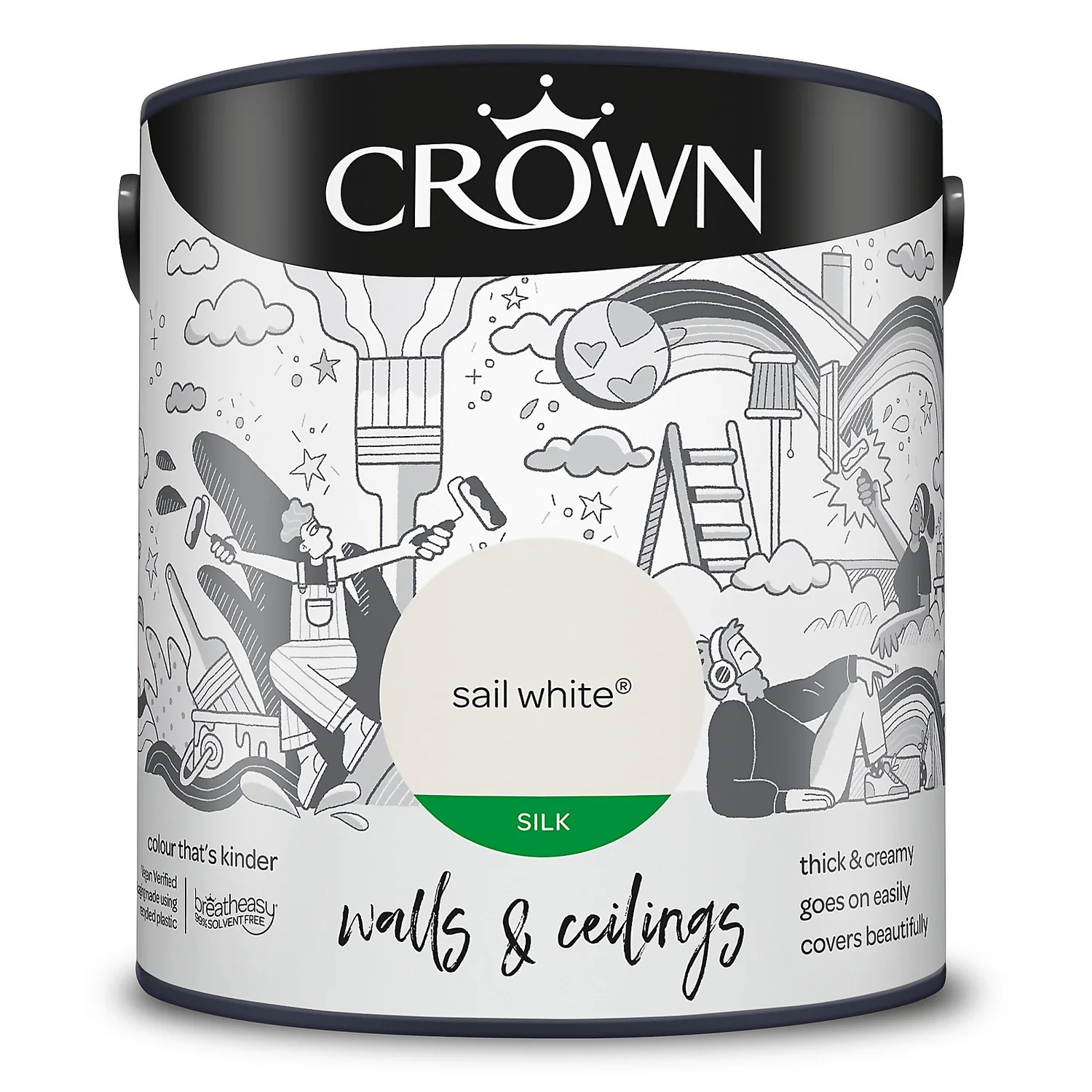 Crown Walls & Ceilings Silk Emulsion Paint Sail White - 2.5L 11 Crown Walls & Ceilings Silk Emulsion Paint Sail White - 2.5L - Image 9