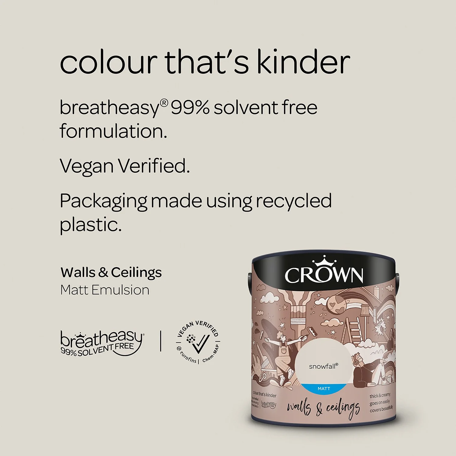 Crown Walls & Ceilings Matt Emulsion Paint Snowfall - 2.5L 7 Crown Walls & Ceilings Matt Emulsion Paint Snowfall - 2.5L - Image 5