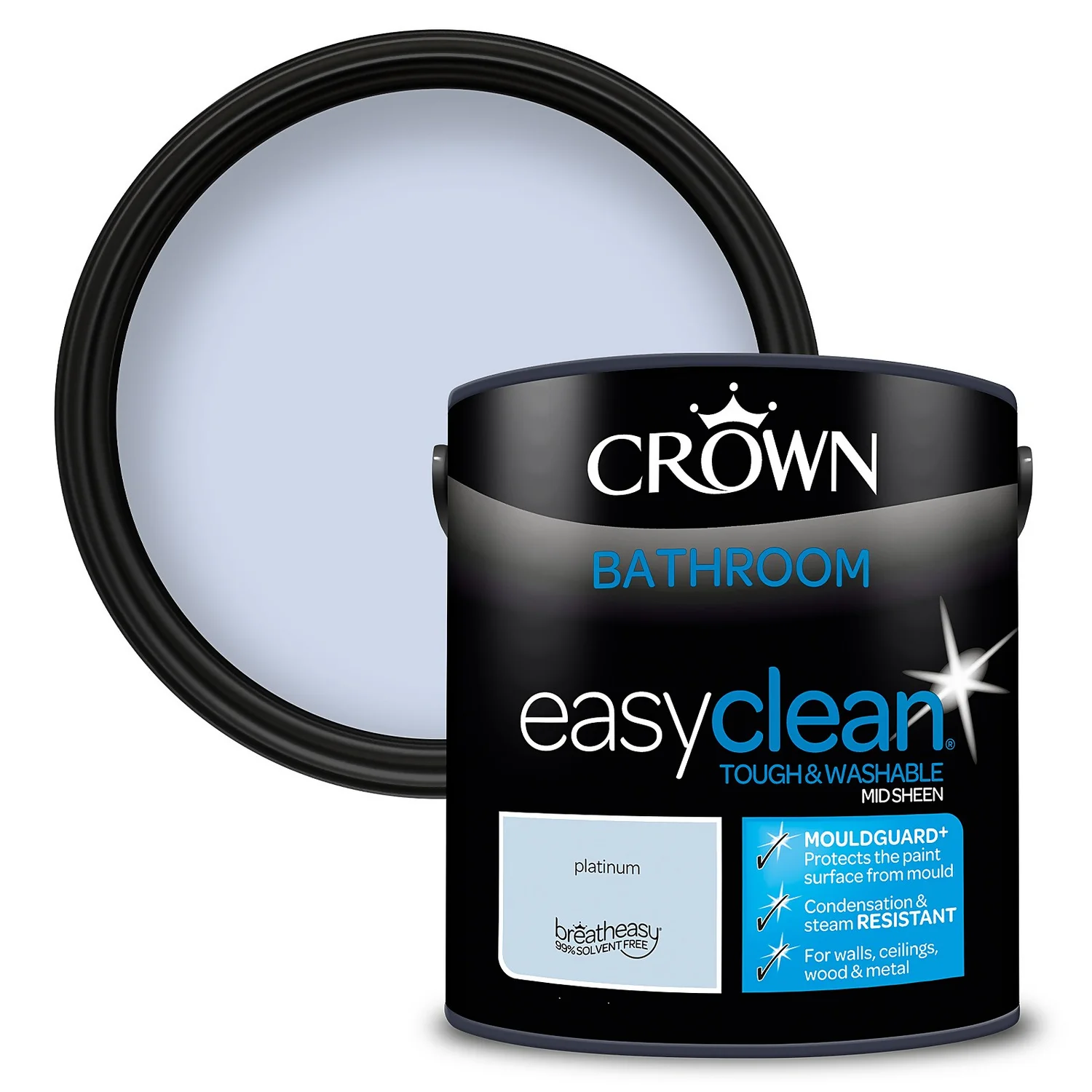 Crown Easyclean® Mouldguard+ Bathroom Mid Sheen Washable Multi Surface Paint Platinum® - 2.5L 3 Crown Easyclean® Mouldguard+ Bathroom Mid Sheen Washable Multi Surface Paint Platinum® - 2.5L