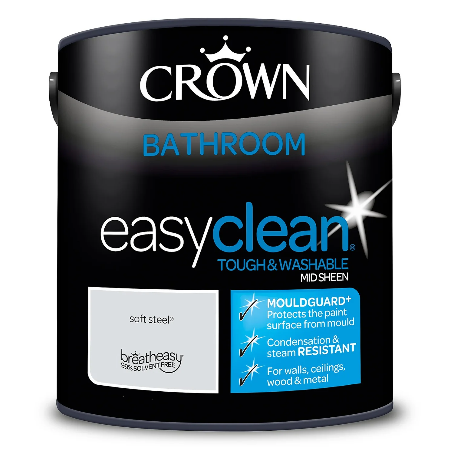Crown Easyclean® Mouldguard+ Bathroom Mid Sheen Washable Multi Surface Paint Soft Steel® - 2.5 L 9 Crown Easyclean® Mouldguard+ Bathroom Mid Sheen Washable Multi Surface Paint Soft Steel® - 2.5 L - Image 7