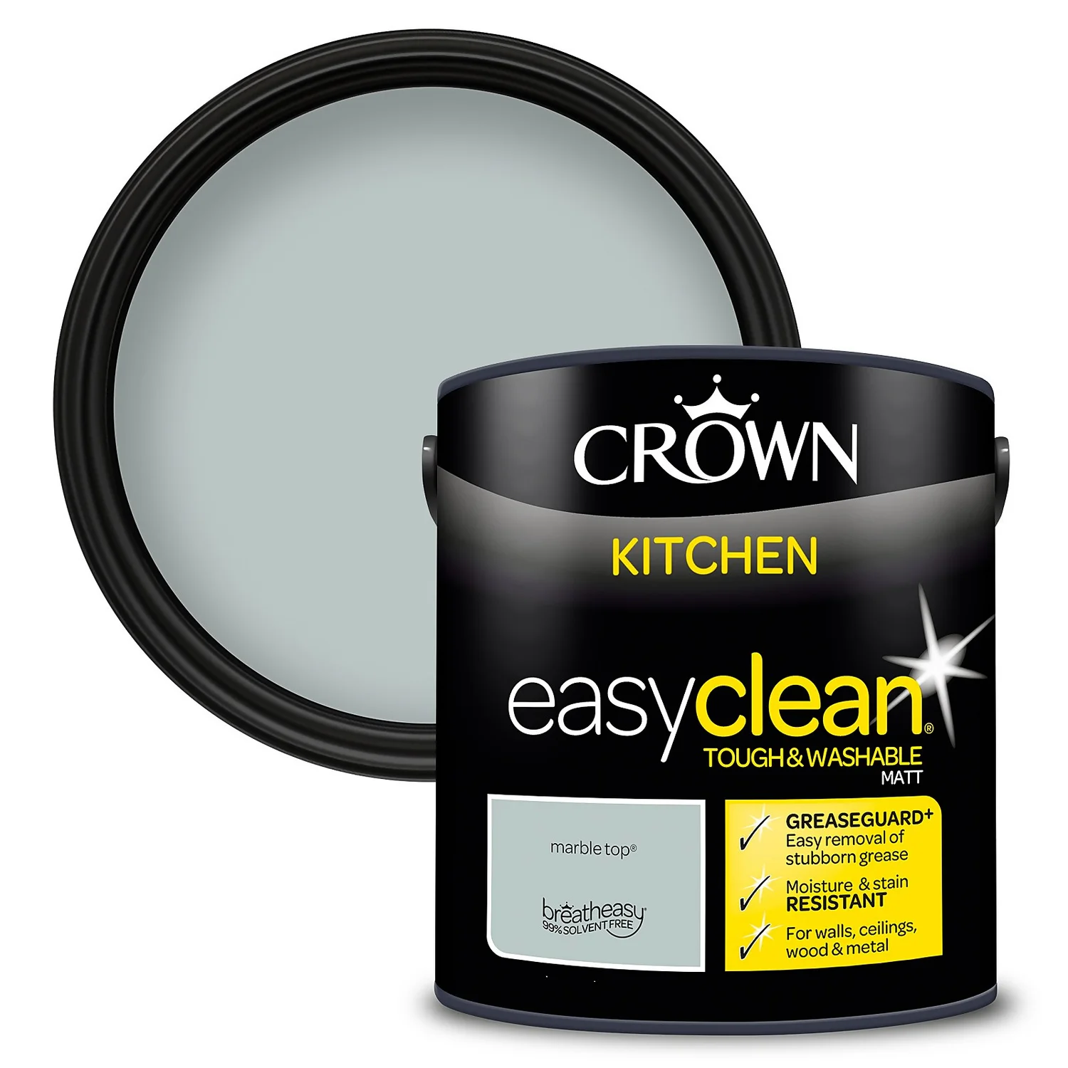 Crown Easyclean®Greaseguard+ Kitchen Matt Washable Multi Surface Paint Marble Top® - 2.5L 3 Crown Easyclean®Greaseguard+ Kitchen Matt Washable Multi Surface Paint Marble Top® - 2.5L