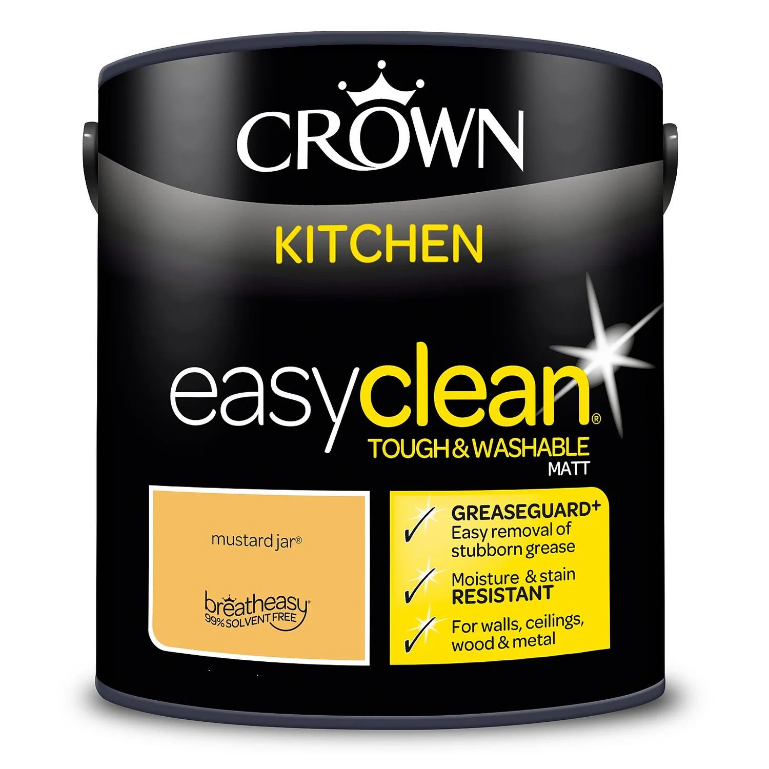 Crown Easyclean®Greaseguard+ Kitchen Matt Washable Multi Surface Paint Mustard Jar® - 2.5L 9 Crown Easyclean®Greaseguard+ Kitchen Matt Washable Multi Surface Paint Mustard Jar® - 2.5L - Image 7