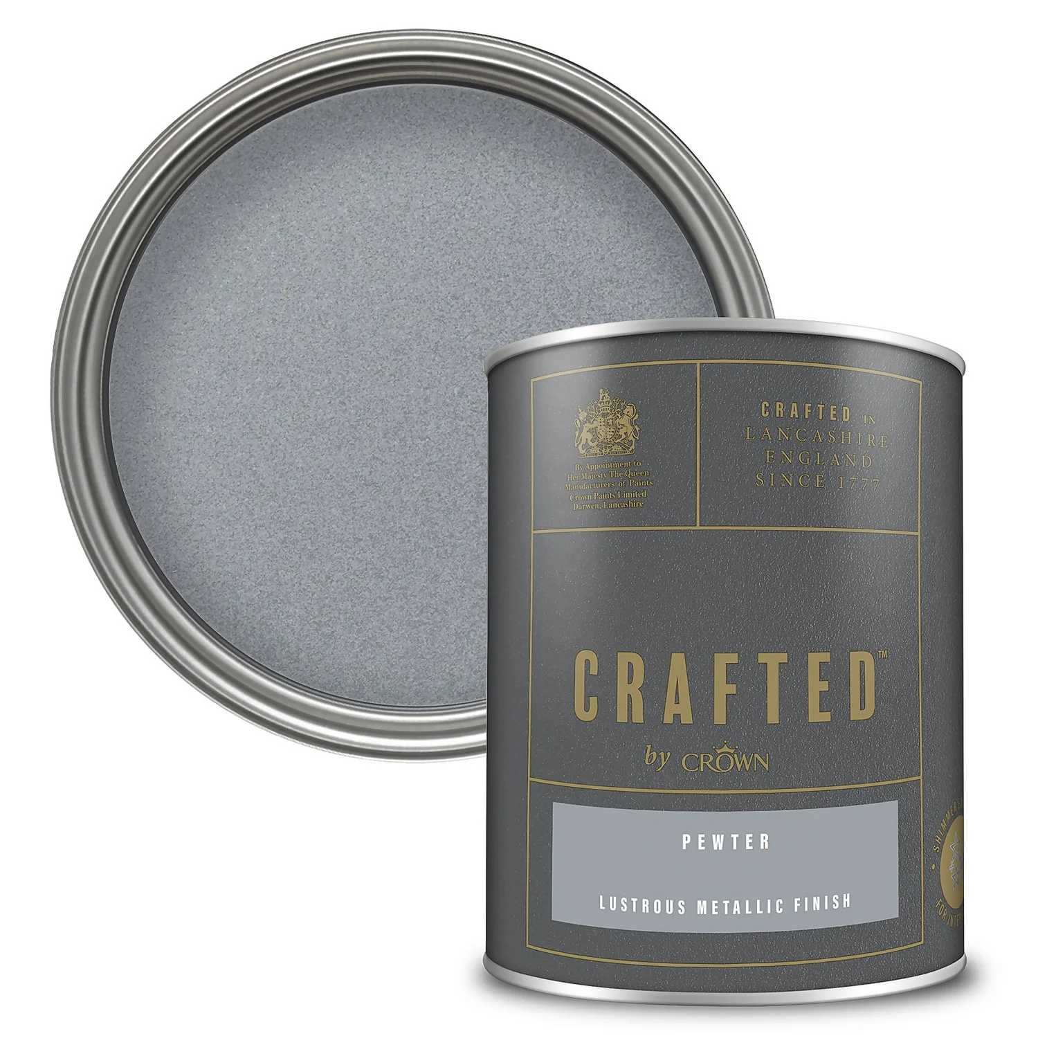 CRAFTED™ By Crown Lustrous Metallic Interior Wall And Wood Paint Pewter - 1.25L 3 CRAFTED™ By Crown Lustrous Metallic Interior Wall And Wood Paint Pewter - 1.25L