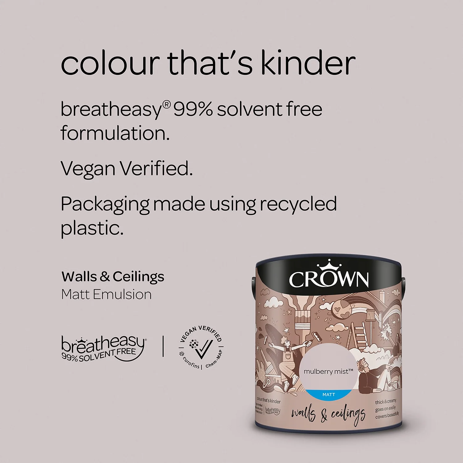 Crown Matt Emulsion Paint Mulberry Mist - 2.5L 7 Crown Matt Emulsion Paint Mulberry Mist - 2.5L - Image 5
