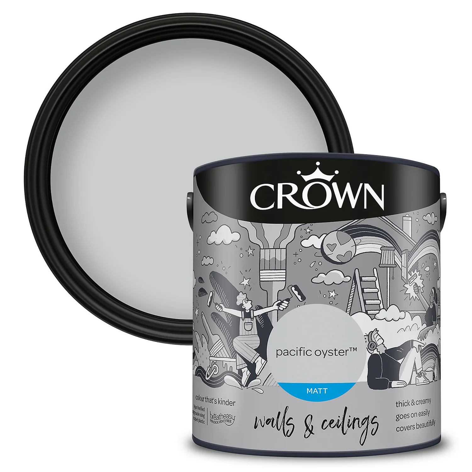 Crown Matt Emulsion Paint Pacific Oyster - 2.5L 3 Crown Matt Emulsion Paint Pacific Oyster - 2.5L
