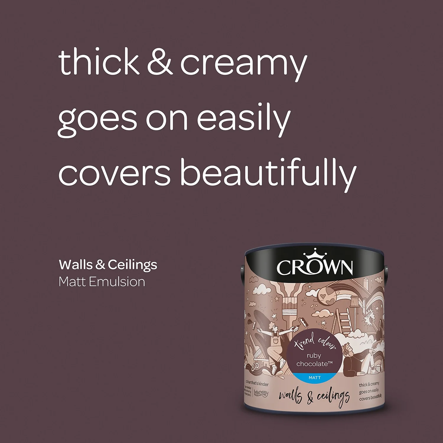 Crown Matt Emulsion Paint Ruby Chocolate - 2.5L 6 Crown Matt Emulsion Paint Ruby Chocolate - 2.5L - Image 4