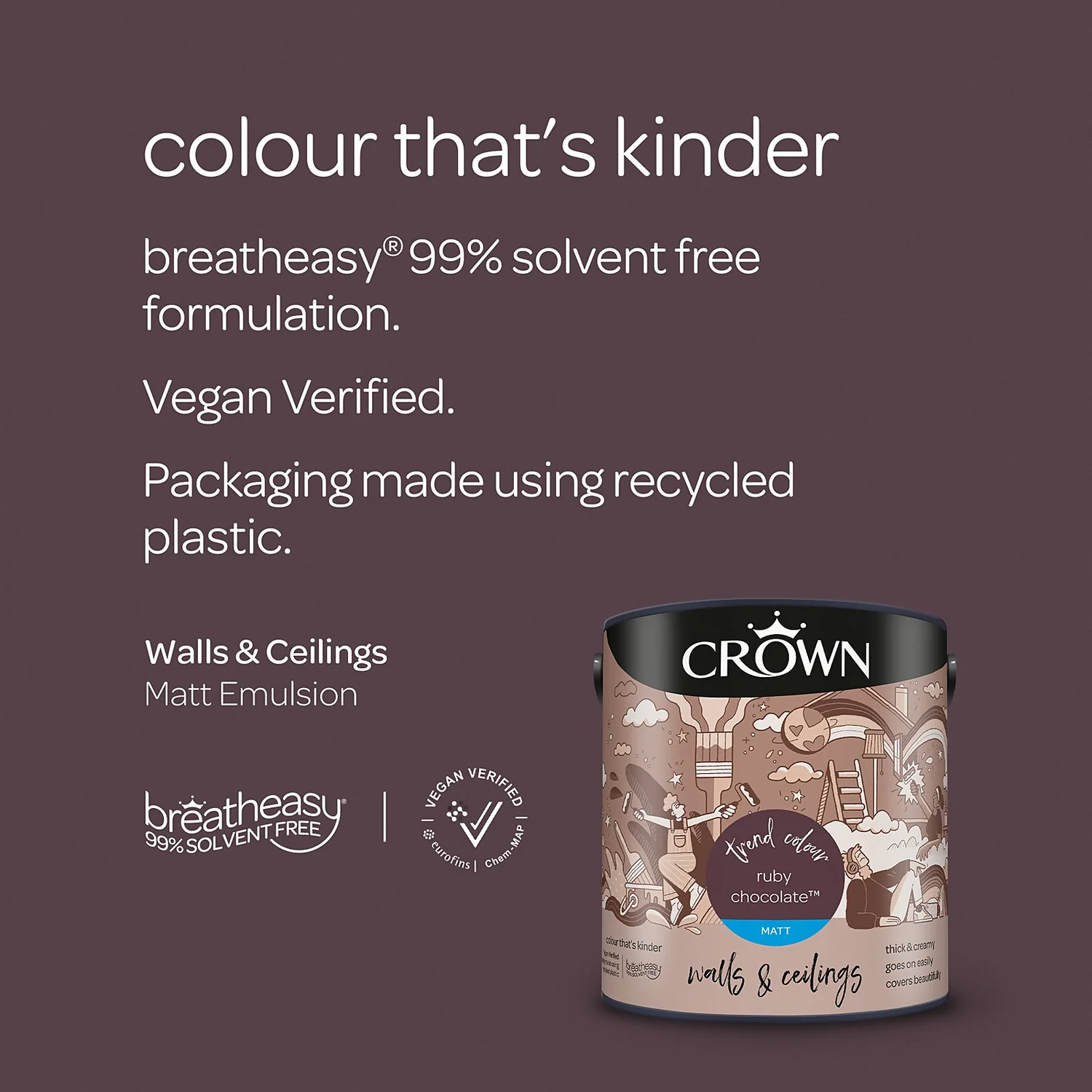 Crown Matt Emulsion Paint Ruby Chocolate - 2.5L 7 Crown Matt Emulsion Paint Ruby Chocolate - 2.5L - Image 5