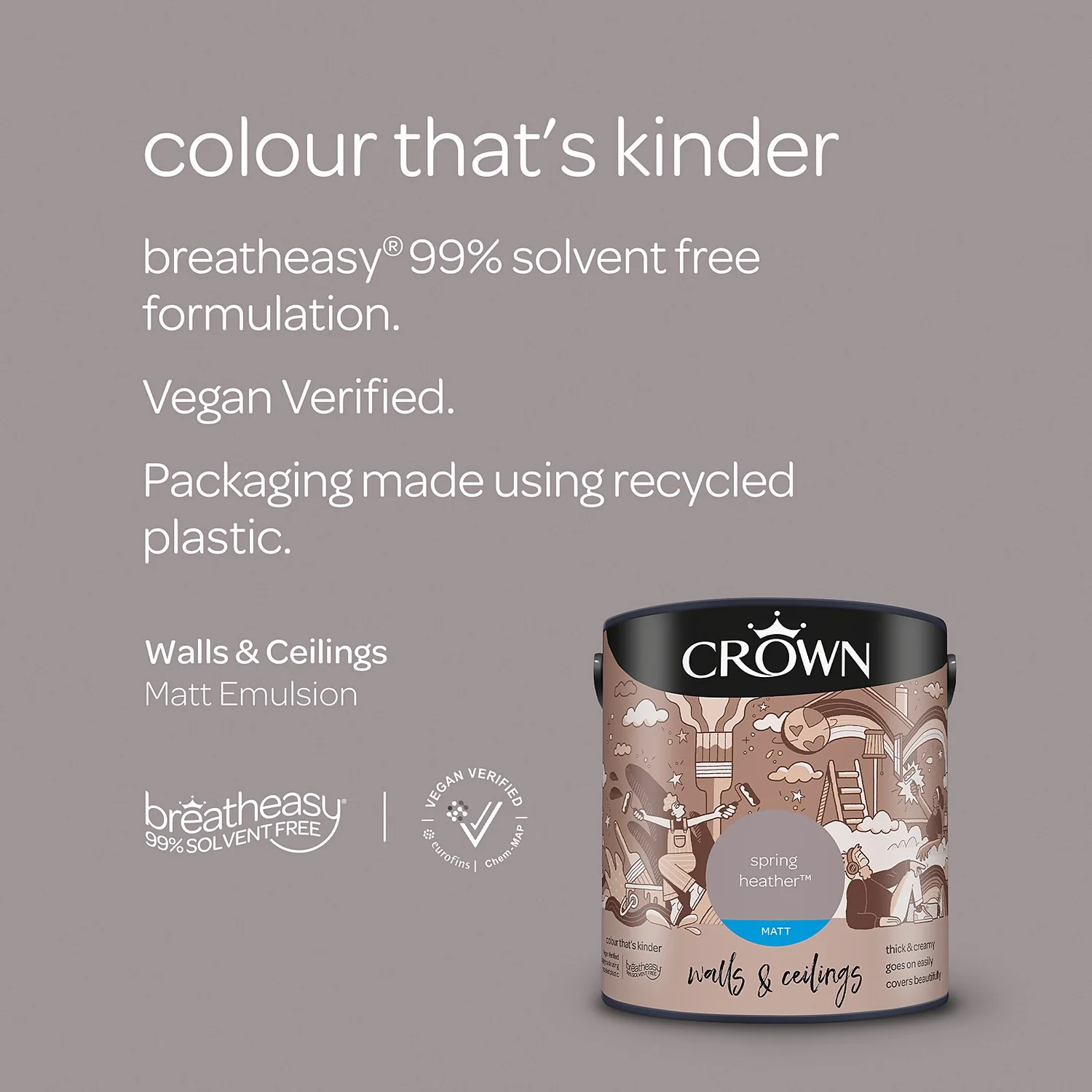 Crown Matt Emulsion Paint Spring Heather - 2.5L 7 Crown Matt Emulsion Paint Spring Heather - 2.5L - Image 5