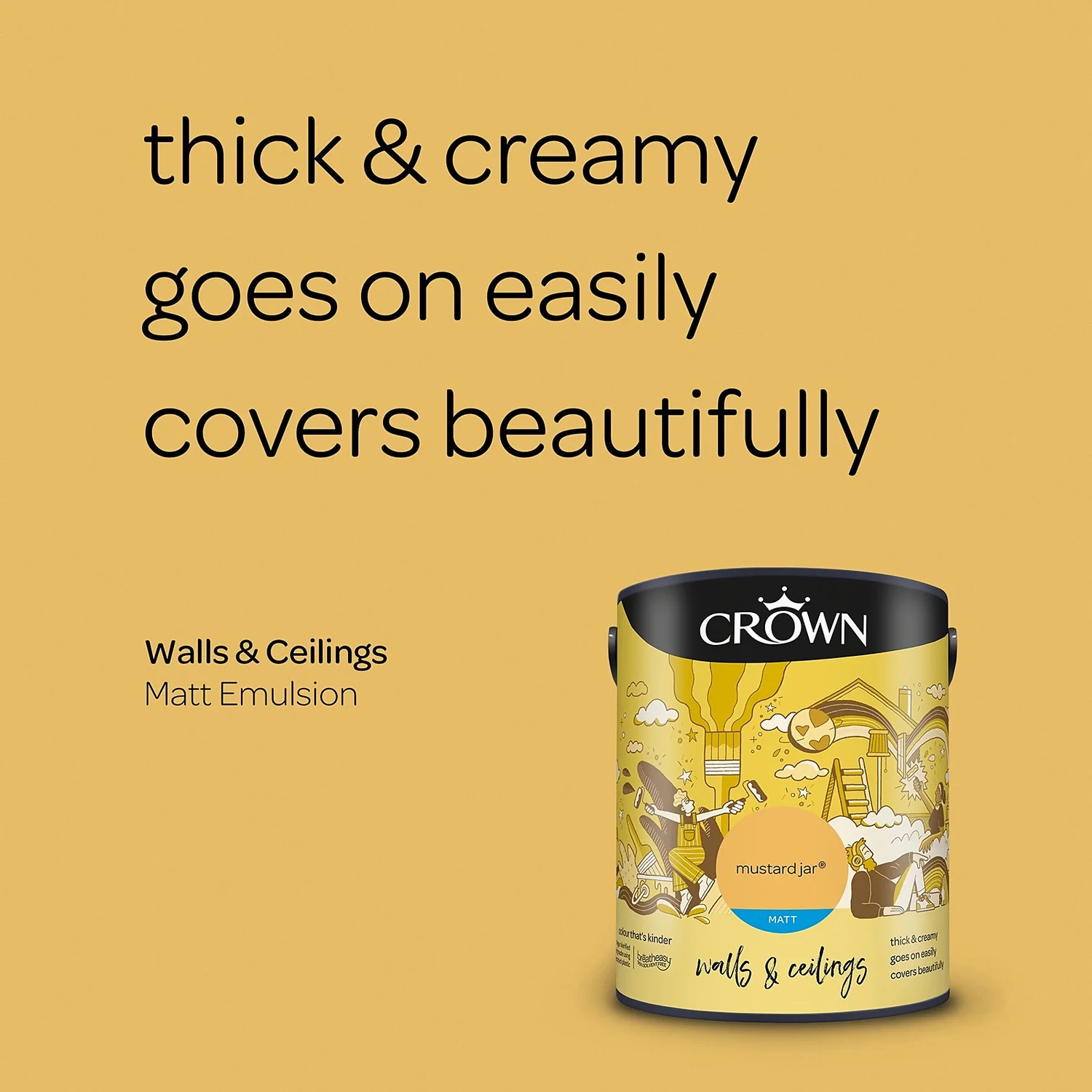 Crown Matt Emulsion Paint Mustard Jar - 5L 6 Crown Matt Emulsion Paint Mustard Jar - 5L - Image 4