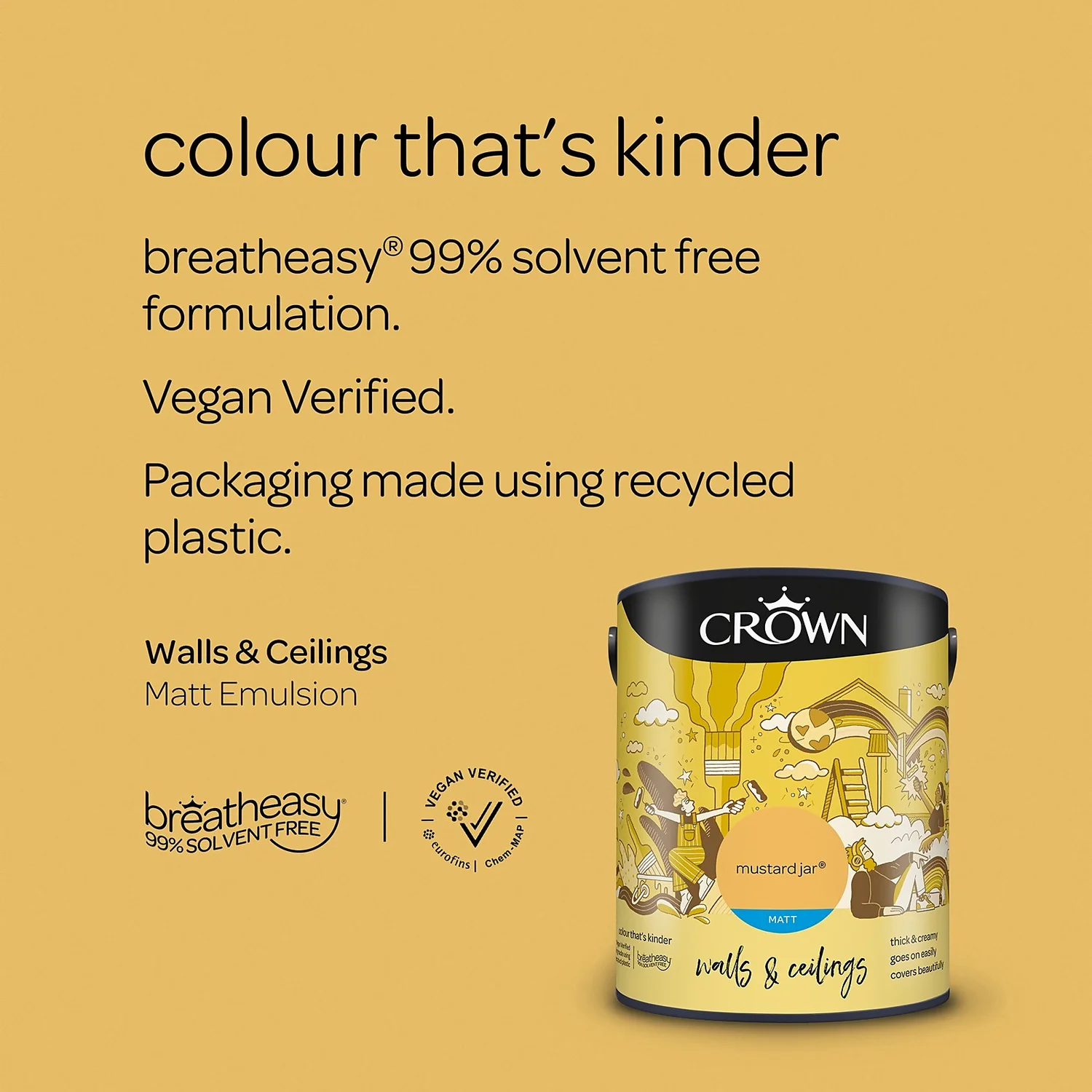 Crown Matt Emulsion Paint Mustard Jar - 5L 7 Crown Matt Emulsion Paint Mustard Jar - 5L - Image 5